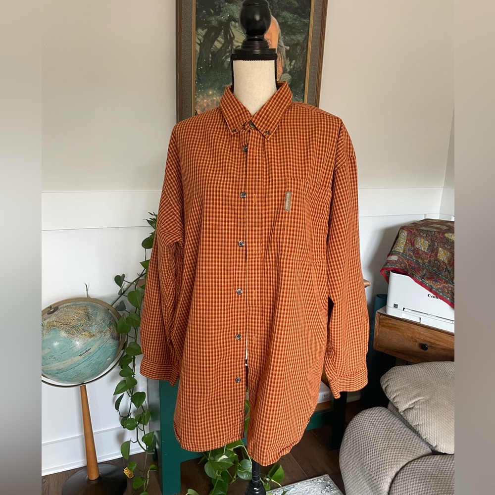 Columbia Men’s Orange Checkered Plaid Button Down 2X